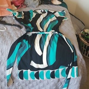 Blue and black and white dress